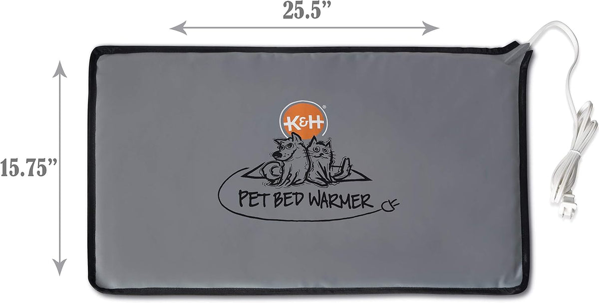 K&H Pet Bed Warmer, Safety Listed, Dog Heating Pad, Large 24.5x11.75in Gray