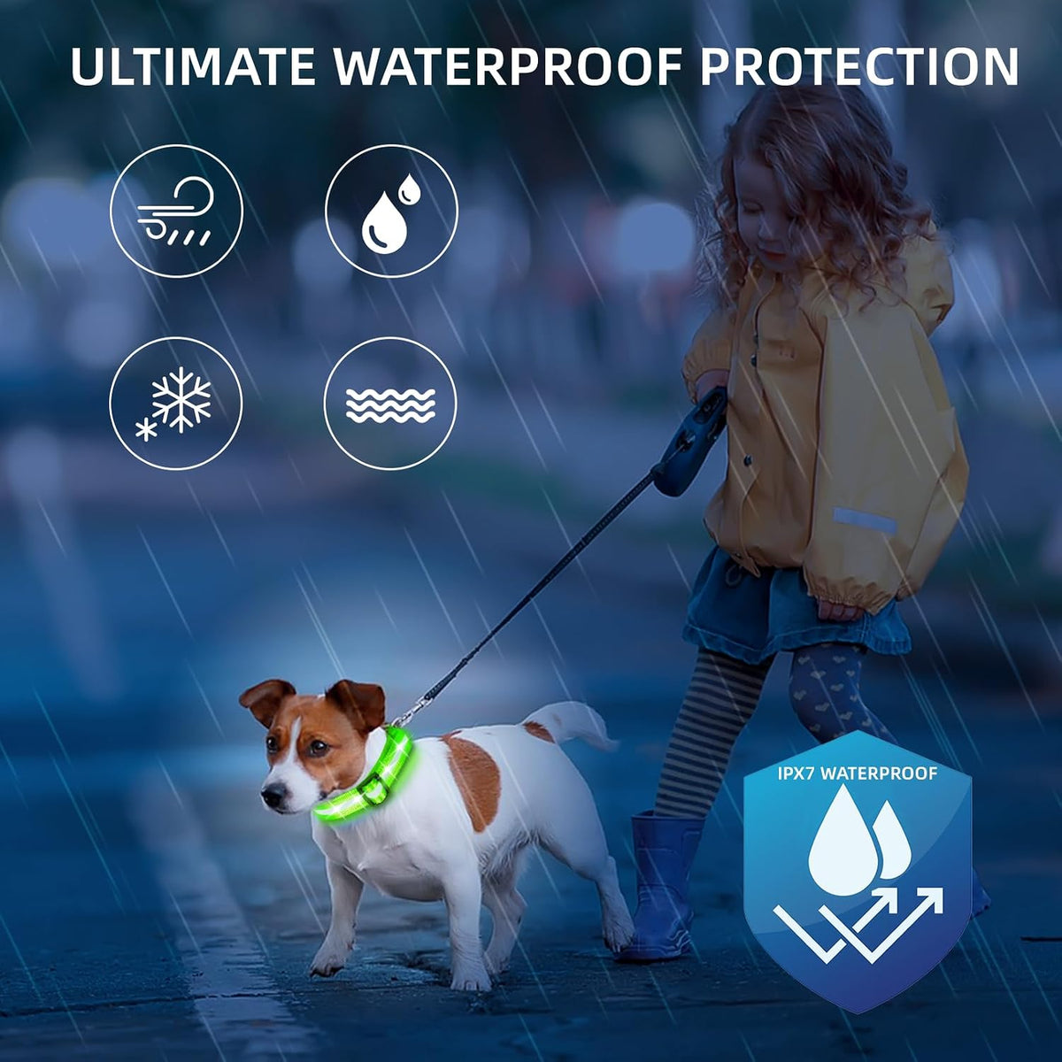 Super Bright LED Dog Collar, Waterproof Light up Collars(Green, Medium)