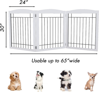 PAWLAND 144-inch Extra Wide 30-inches Tall Dog gate with Door Walk Through, Freestanding Wire Pet Gate for The House, Doorway, Stairs, Pet Puppy Safety Fence, Support Feet Included, Espresso,6 Panels