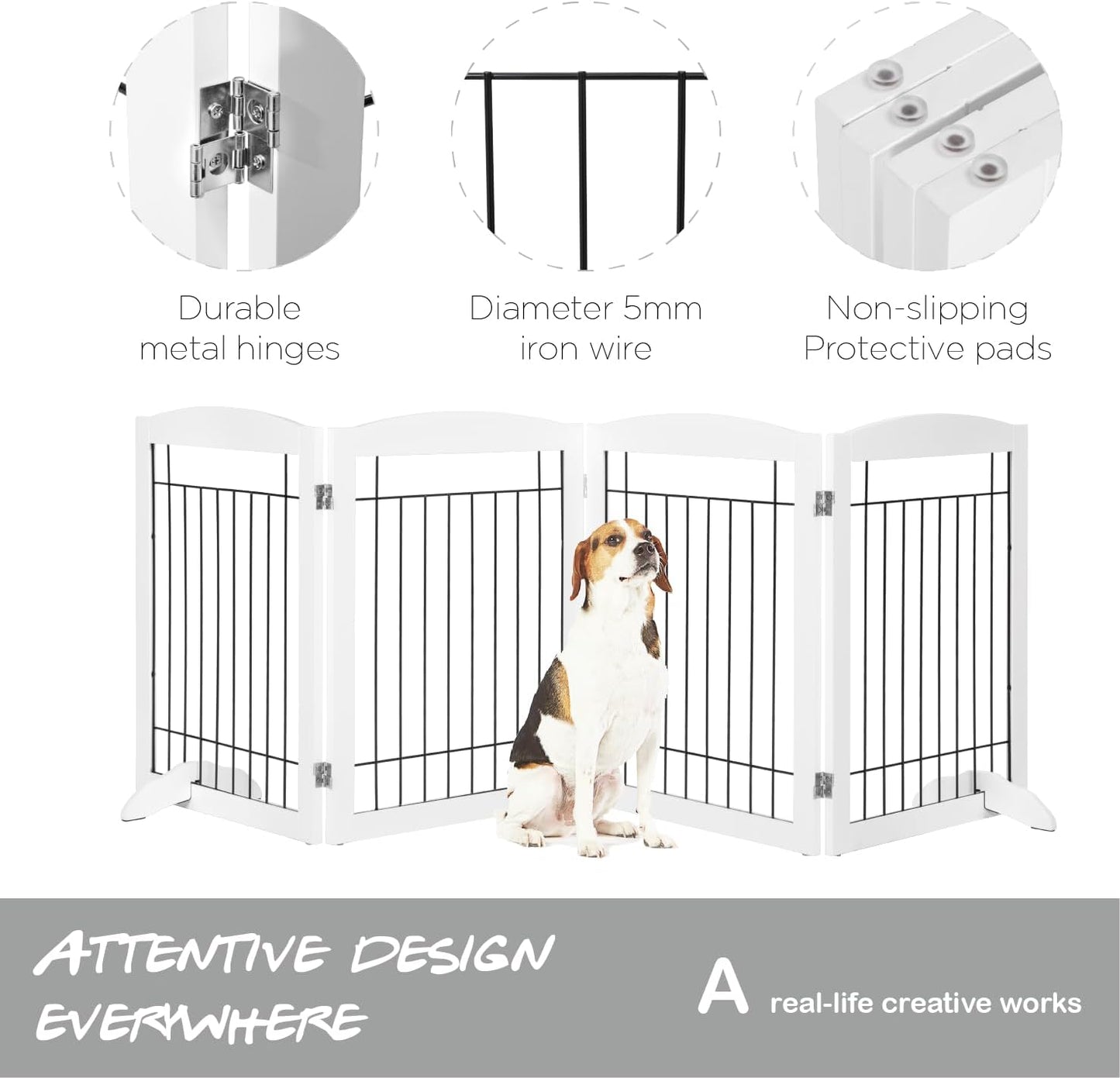 PAWLAND 144-inch Extra Wide 30-inches Tall Dog gate with Door Walk Through, Freestanding Wire Pet Gate for The House, Doorway, Stairs, Pet Puppy Safety Fence, Support Feet Included, Espresso,6 Panels