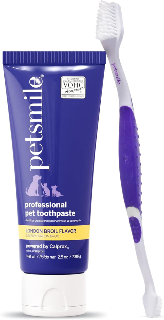 Pet Teeth Brushing Kit, Toothpaste + Brush, London Broil 2.5 Oz