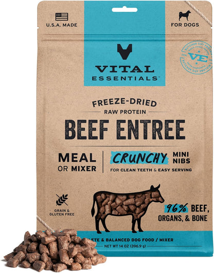 Freeze Dried Dog Food, Beef Mini Nibs, 14 oz Bag