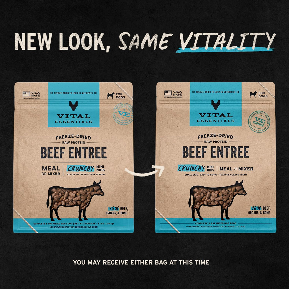Freeze Dried Dog Food, Beef Mini Nibs, 14 oz Bag