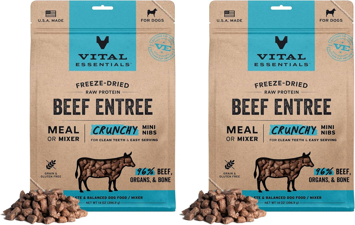 Freeze Dried Dog Food, Beef Mini Nibs, 14 oz Bag