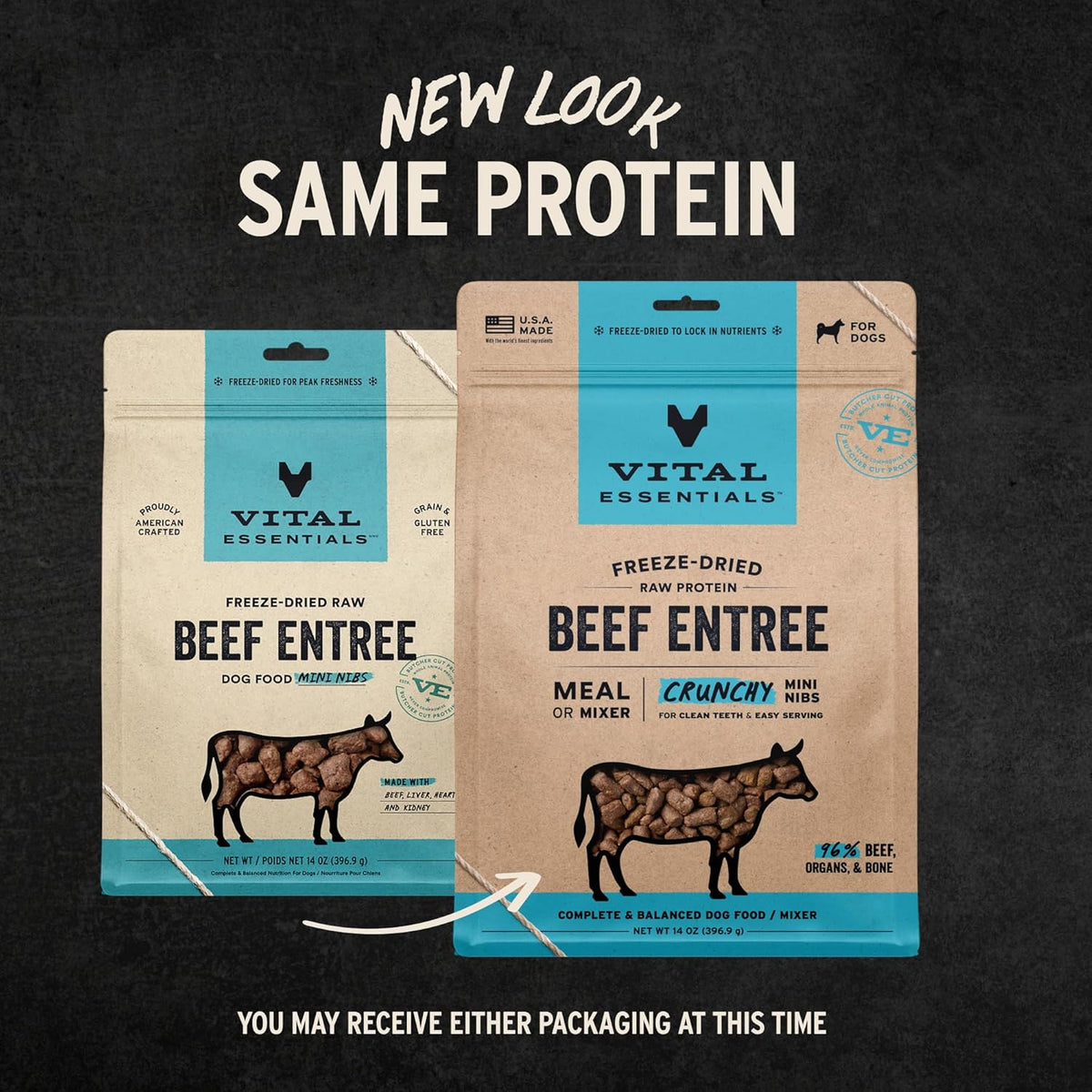 Freeze Dried Dog Food, Beef Mini Nibs, 14 oz Bag
