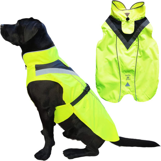 Waterproof Dog Rain Coat, Reflective Safety Strips & Leash Hole – Lightweight Adjustable Jacket for Medium Breeds - L, Yellow