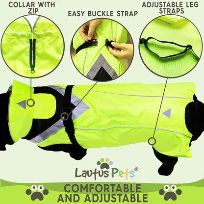 Waterproof Dog Rain Coat, Reflective Safety Strips & Leash Hole – Lightweight Adjustable Jacket for Medium Breeds - L, Yellow