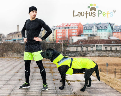 Waterproof Dog Rain Coat, Reflective Safety Strips & Leash Hole – Lightweight Adjustable Jacket for Medium Breeds - L, Yellow