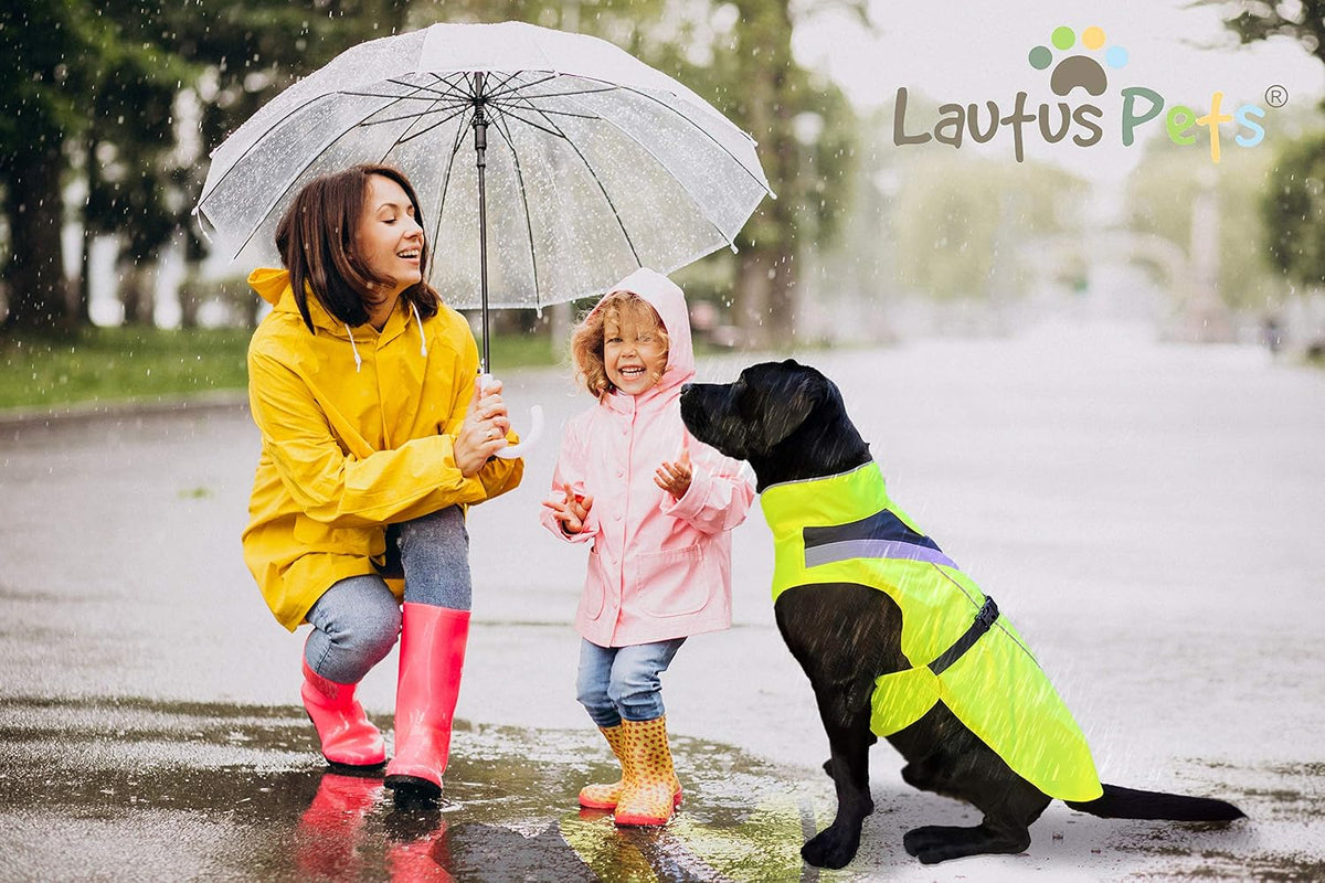 Waterproof Dog Rain Coat, Reflective Safety Strips & Leash Hole – Lightweight Adjustable Jacket for Medium Breeds - L, Yellow