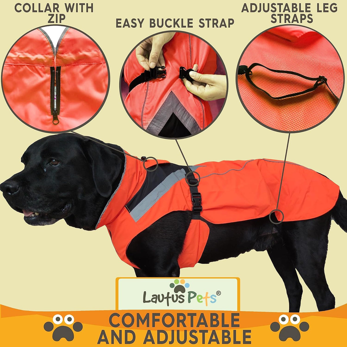 Waterproof Dog Rain Coat, Reflective Safety Strips & Leash Hole – Lightweight Adjustable Jacket for Medium Breeds - L, Yellow