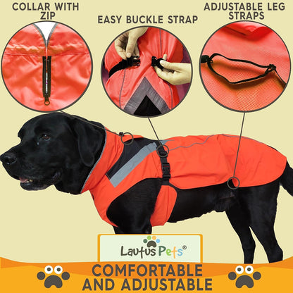 Waterproof Dog Rain Coat, Reflective Safety Strips & Leash Hole – Lightweight Adjustable Jacket for Medium Breeds - L, Yellow