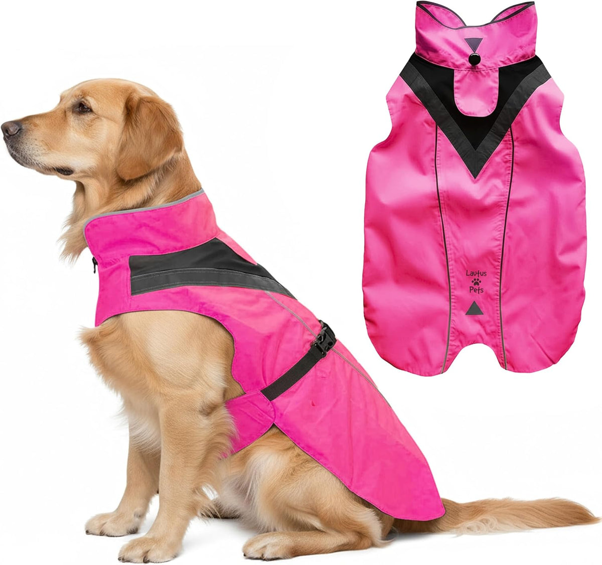Waterproof Dog Rain Coat, Reflective Safety Strips & Leash Hole – Lightweight Adjustable Jacket for Medium Breeds - L, Yellow