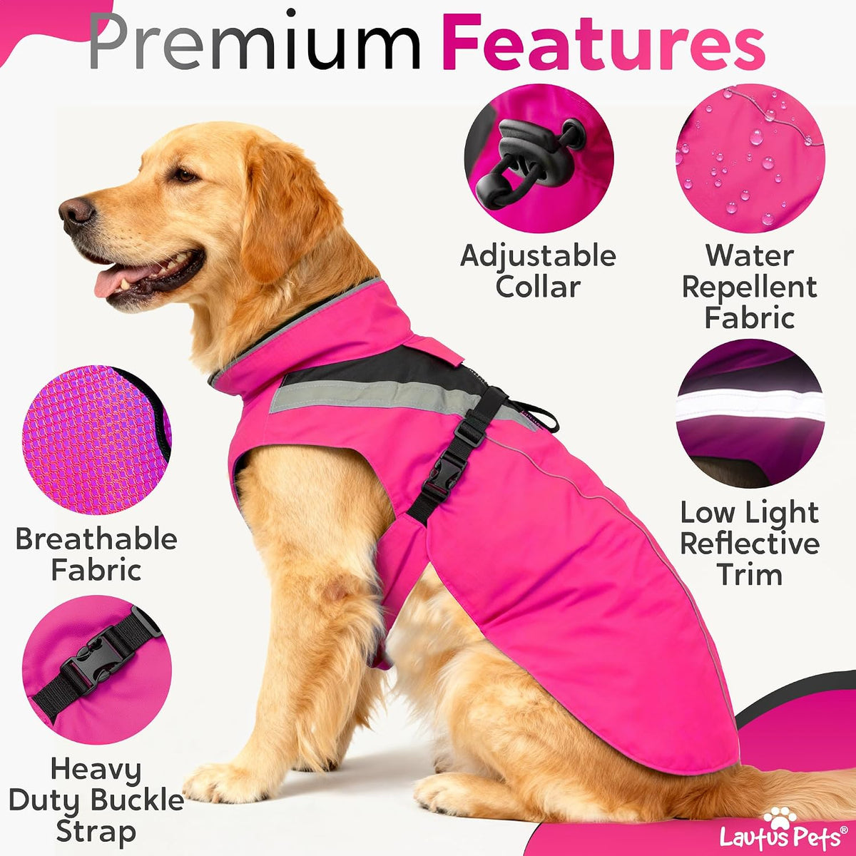 Waterproof Dog Rain Coat, Reflective Safety Strips & Leash Hole – Lightweight Adjustable Jacket for Medium Breeds - L, Yellow