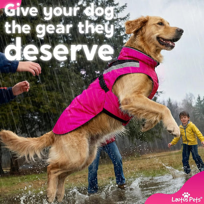 Waterproof Dog Rain Coat, Reflective Safety Strips & Leash Hole – Lightweight Adjustable Jacket for Medium Breeds - L, Yellow