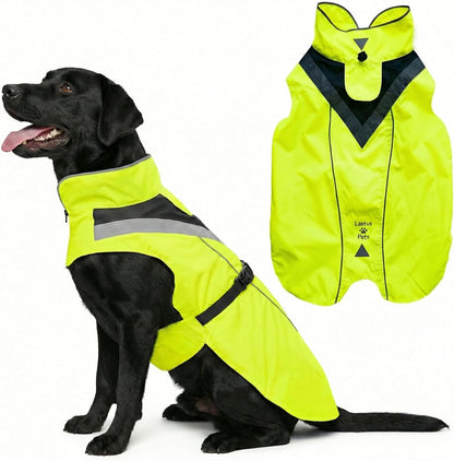 Waterproof Dog Rain Coat, Reflective Safety Strips & Leash Hole – Lightweight Adjustable Jacket for Medium Breeds - L, Yellow