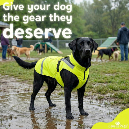 Waterproof Dog Rain Coat, Reflective Safety Strips & Leash Hole – Lightweight Adjustable Jacket for Medium Breeds - L, Yellow