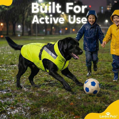 Waterproof Dog Rain Coat, Reflective Safety Strips & Leash Hole – Lightweight Adjustable Jacket for Medium Breeds - L, Yellow