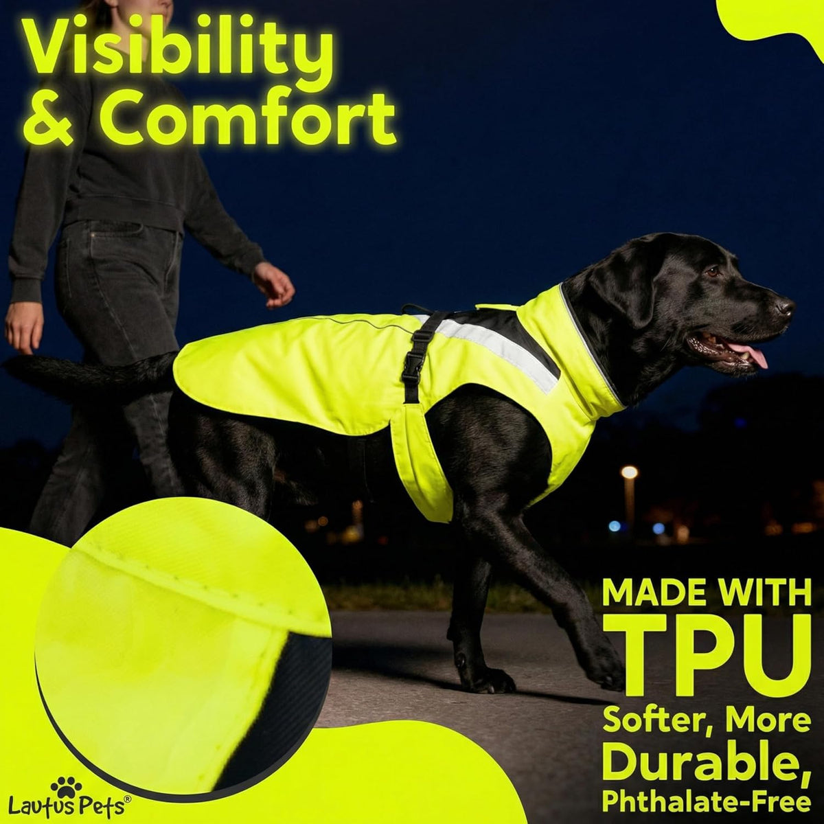 Waterproof Dog Rain Coat, Reflective Safety Strips & Leash Hole – Lightweight Adjustable Jacket for Medium Breeds - L, Yellow