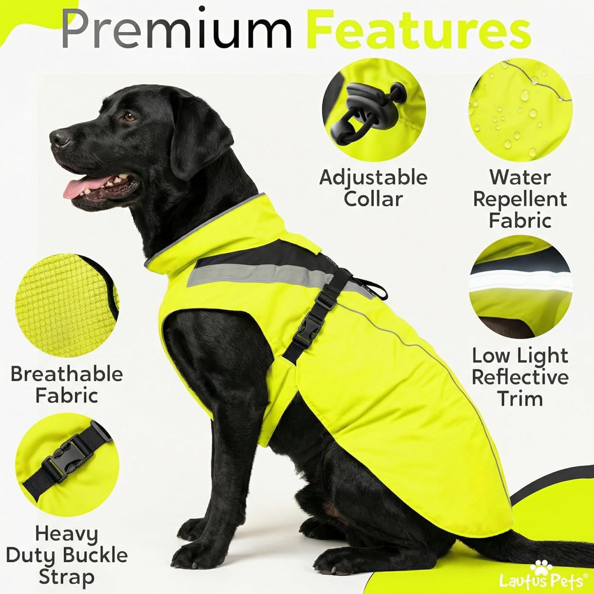 Waterproof Dog Rain Coat, Reflective Safety Strips & Leash Hole – Lightweight Adjustable Jacket for Medium Breeds - L, Yellow