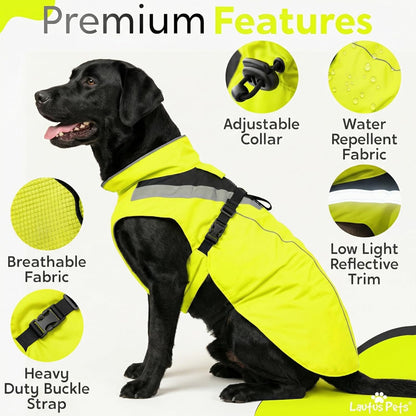 Waterproof Dog Rain Coat, Reflective Safety Strips & Leash Hole – Lightweight Adjustable Jacket for Medium Breeds - L, Yellow