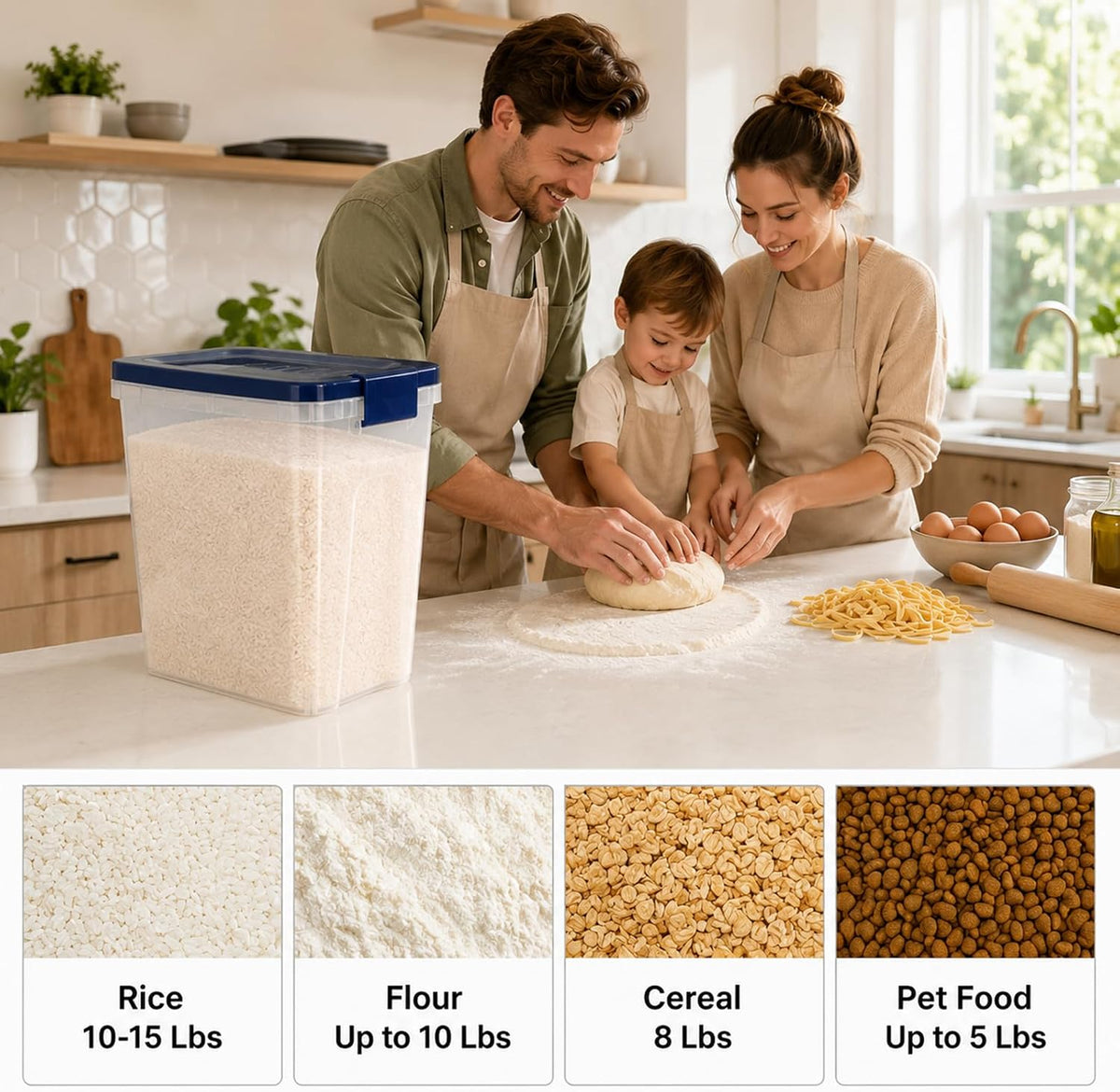 5-10 Lbs Airtight Cat Dog Food Storage Container, 8QT Compact Pet Food Bin