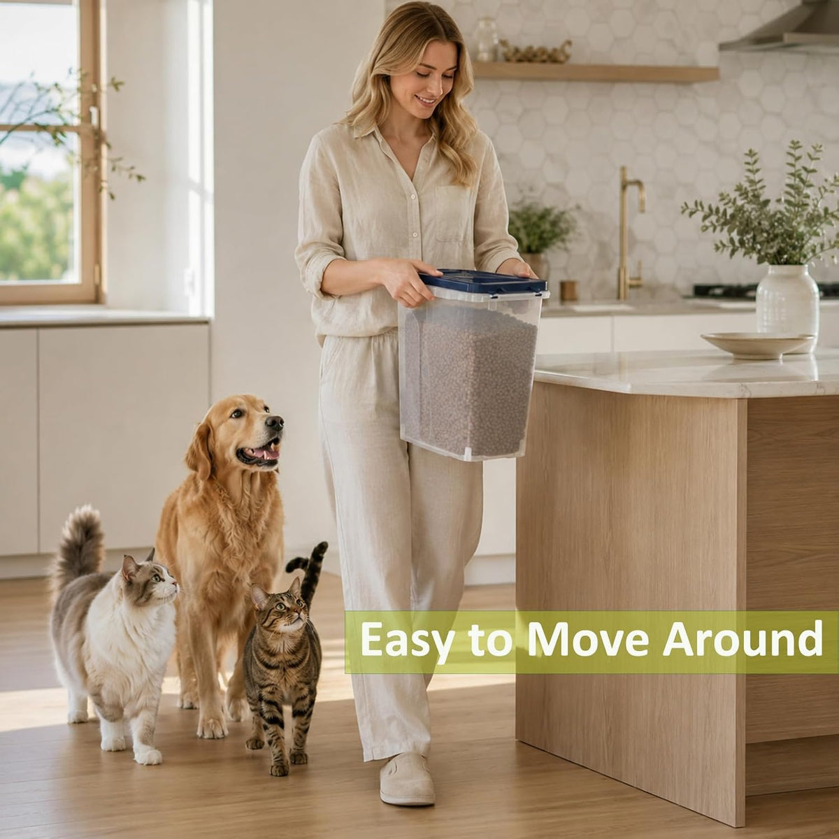 5-10 Lbs Airtight Cat Dog Food Storage Container, 8QT Compact Pet Food Bin