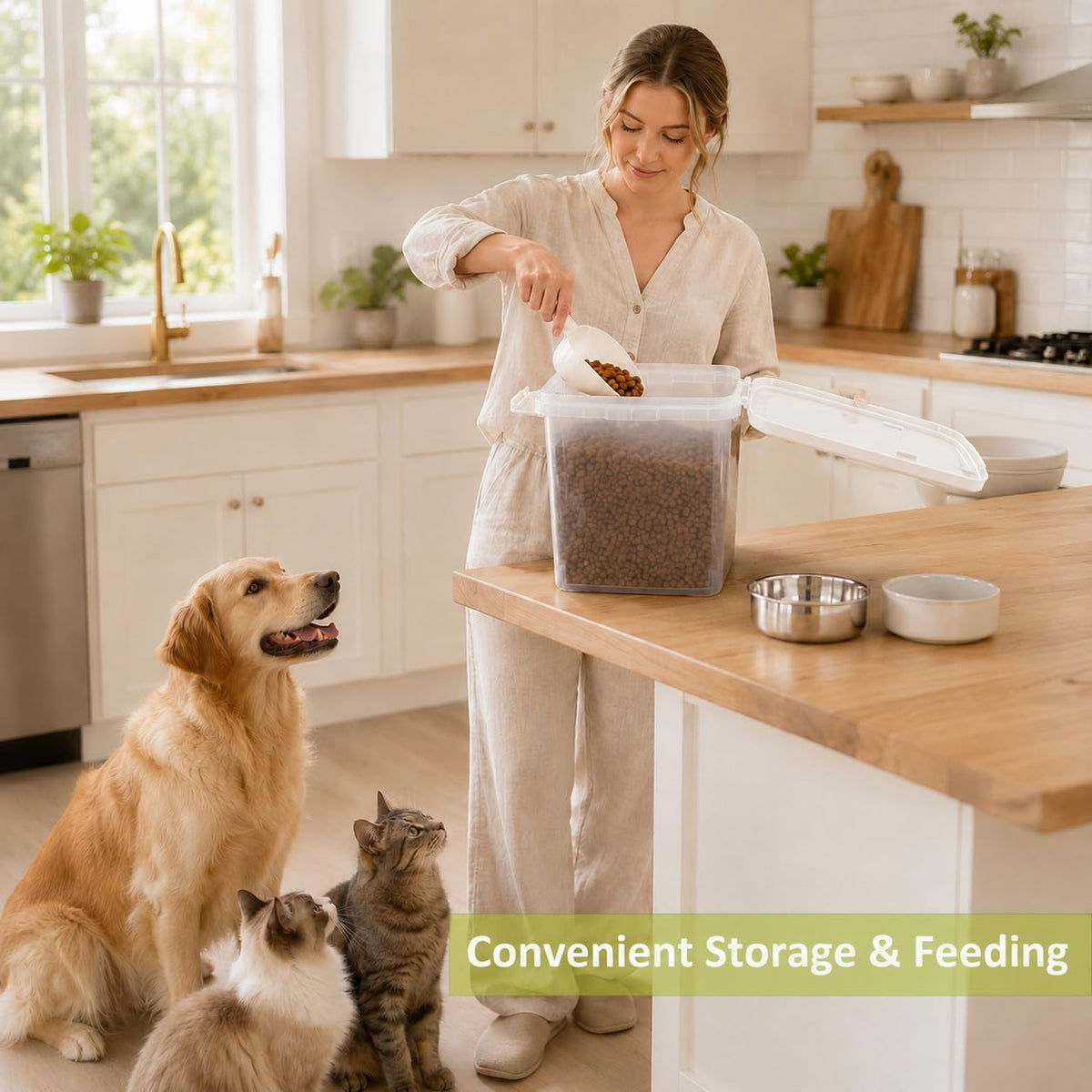 5-10 Lbs Airtight Cat Dog Food Storage Container, 8QT Compact Pet Food Bin