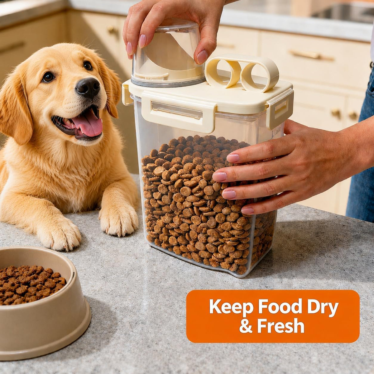 5-10 Lbs Airtight Cat Dog Food Storage Container, 8QT Compact Pet Food Bin
