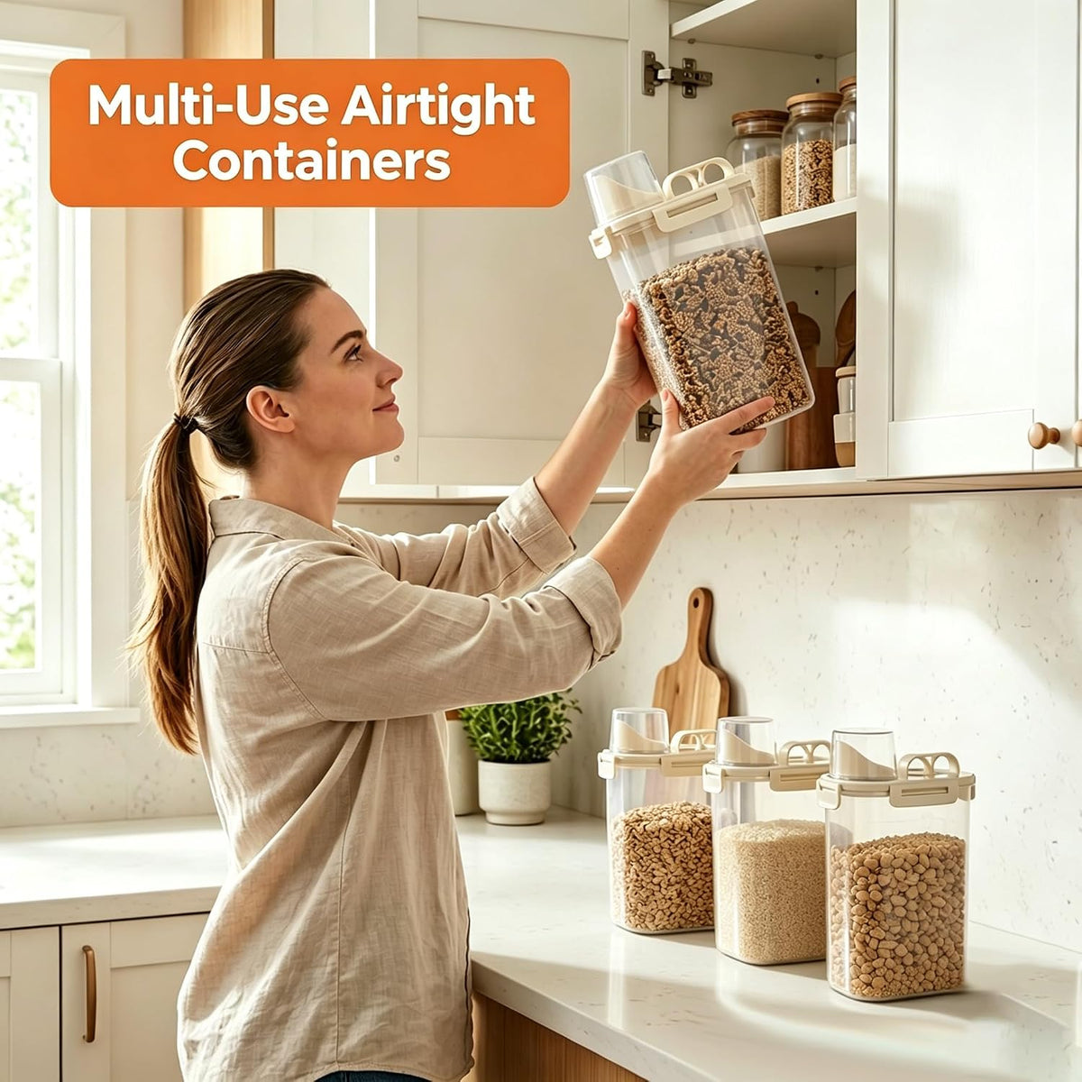 5-10 Lbs Airtight Cat Dog Food Storage Container, 8QT Compact Pet Food Bin