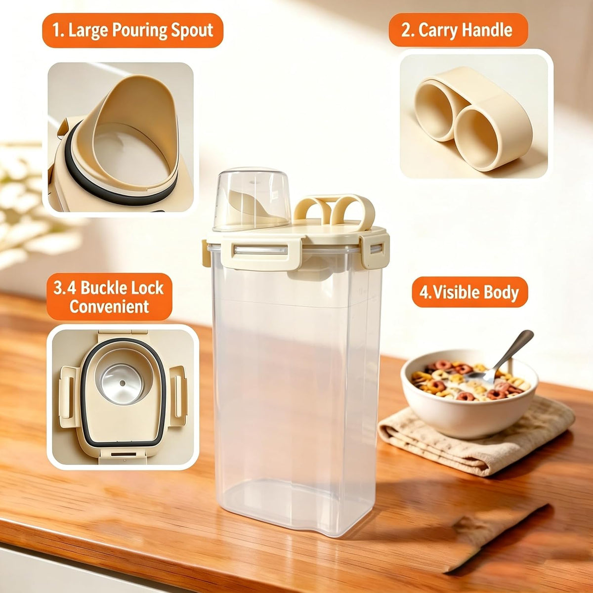 5-10 Lbs Airtight Cat Dog Food Storage Container, 8QT Compact Pet Food Bin