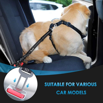 Dog Seat Belt for Car, 2 Pack Dog Car Harness Seatbelt with Bungee | 2 in 1 Pet Car Leash Headrest Restraint & Dog Safety Tether Clip, Adjustable with Elastic Buffer, Reflective, Black M/L