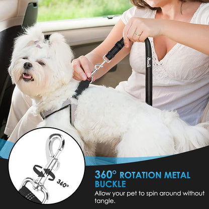 Dog Seat Belt for Car, 2 Pack Dog Car Harness Seatbelt with Bungee | 2 in 1 Pet Car Leash Headrest Restraint & Dog Safety Tether Clip, Adjustable with Elastic Buffer, Reflective, Black M/L