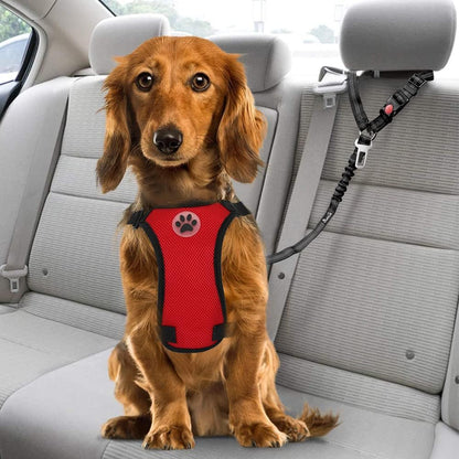 Dog Seat Belt for Car, 2 Pack Dog Car Harness Seatbelt with Bungee | 2 in 1 Pet Car Leash Headrest Restraint & Dog Safety Tether Clip, Adjustable with Elastic Buffer, Reflective, Black M/L
