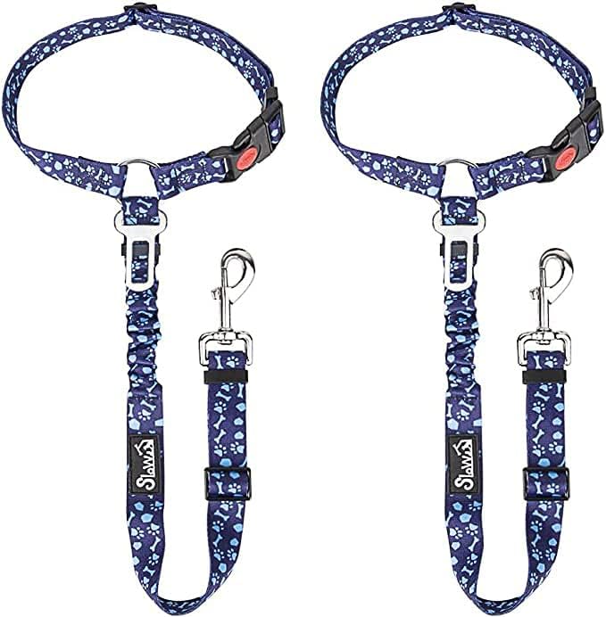 Dog Seat Belt for Car, 2 Pack Dog Car Harness Seatbelt with Bungee | 2 in 1 Pet Car Leash Headrest Restraint & Dog Safety Tether Clip, Adjustable with Elastic Buffer, Reflective, Black M/L
