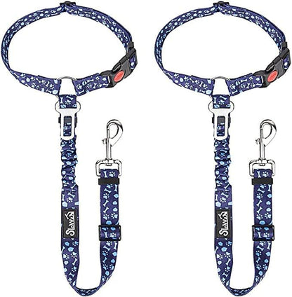 Dog Seat Belt for Car, 2 Pack Dog Car Harness Seatbelt with Bungee | 2 in 1 Pet Car Leash Headrest Restraint & Dog Safety Tether Clip, Adjustable with Elastic Buffer, Reflective, Black M/L