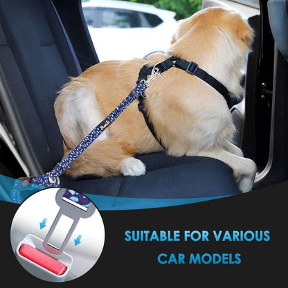 Dog Seat Belt for Car, 2 Pack Dog Car Harness Seatbelt with Bungee | 2 in 1 Pet Car Leash Headrest Restraint & Dog Safety Tether Clip, Adjustable with Elastic Buffer, Reflective, Black M/L