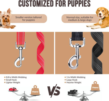 Dog Seat Belt for Car, 2 Pack Dog Car Harness Seatbelt with Bungee | 2 in 1 Pet Car Leash Headrest Restraint & Dog Safety Tether Clip, Adjustable with Elastic Buffer, Reflective, Black M/L