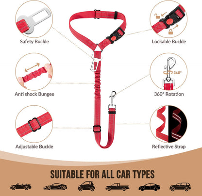 Dog Seat Belt for Car, 2 Pack Dog Car Harness Seatbelt with Bungee | 2 in 1 Pet Car Leash Headrest Restraint & Dog Safety Tether Clip, Adjustable with Elastic Buffer, Reflective, Black M/L