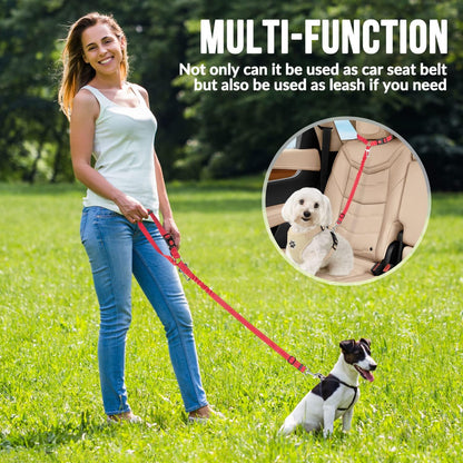 Dog Seat Belt for Car, 2 Pack Dog Car Harness Seatbelt with Bungee | 2 in 1 Pet Car Leash Headrest Restraint & Dog Safety Tether Clip, Adjustable with Elastic Buffer, Reflective, Black M/L