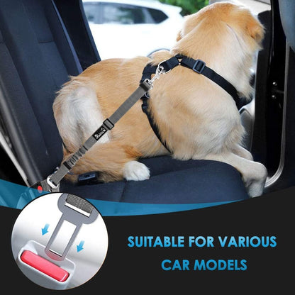 Dog Seat Belt for Car, 2 Pack Dog Car Harness Seatbelt with Bungee | 2 in 1 Pet Car Leash Headrest Restraint & Dog Safety Tether Clip, Adjustable with Elastic Buffer, Reflective, Black M/L