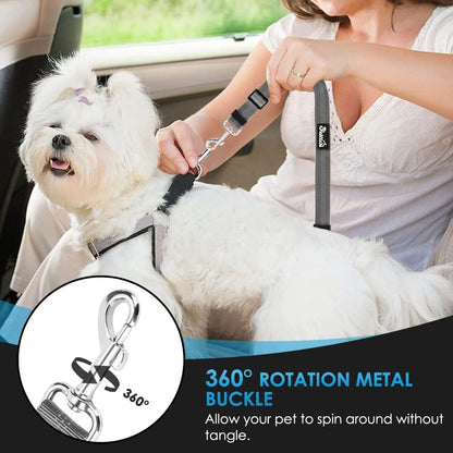 Dog Seat Belt for Car, 2 Pack Dog Car Harness Seatbelt with Bungee | 2 in 1 Pet Car Leash Headrest Restraint & Dog Safety Tether Clip, Adjustable with Elastic Buffer, Reflective, Black M/L