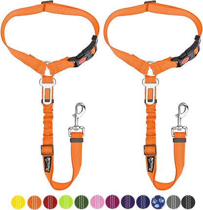 Dog Seat Belt for Car, 2 Pack Dog Car Harness Seatbelt with Bungee | 2 in 1 Pet Car Leash Headrest Restraint & Dog Safety Tether Clip, Adjustable with Elastic Buffer, Reflective, Black M/L