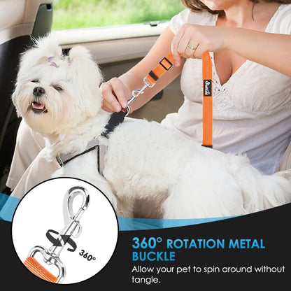 Dog Seat Belt for Car, 2 Pack Dog Car Harness Seatbelt with Bungee | 2 in 1 Pet Car Leash Headrest Restraint & Dog Safety Tether Clip, Adjustable with Elastic Buffer, Reflective, Black M/L