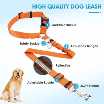 Dog Seat Belt for Car, 2 Pack Dog Car Harness Seatbelt with Bungee | 2 in 1 Pet Car Leash Headrest Restraint & Dog Safety Tether Clip, Adjustable with Elastic Buffer, Reflective, Black M/L