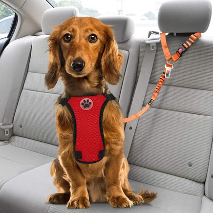 Dog Seat Belt for Car, 2 Pack Dog Car Harness Seatbelt with Bungee | 2 in 1 Pet Car Leash Headrest Restraint & Dog Safety Tether Clip, Adjustable with Elastic Buffer, Reflective, Black M/L