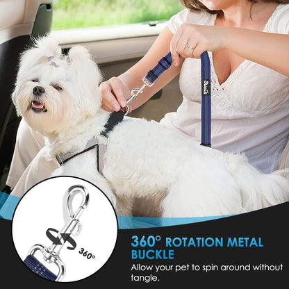 Dog Seat Belt for Car, 2 Pack Dog Car Harness Seatbelt with Bungee | 2 in 1 Pet Car Leash Headrest Restraint & Dog Safety Tether Clip, Adjustable with Elastic Buffer, Reflective, Black M/L