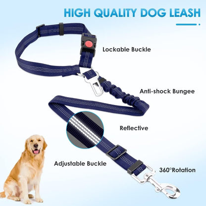 Dog Seat Belt for Car, 2 Pack Dog Car Harness Seatbelt with Bungee | 2 in 1 Pet Car Leash Headrest Restraint & Dog Safety Tether Clip, Adjustable with Elastic Buffer, Reflective, Black M/L