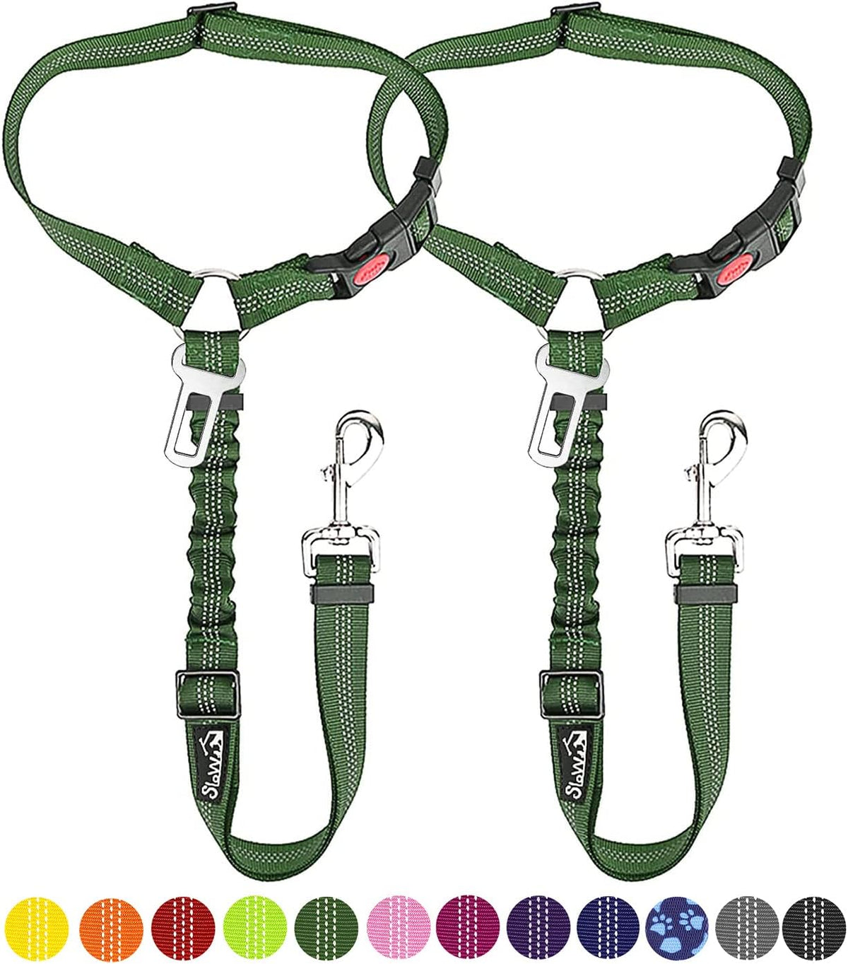 Dog Seat Belt for Car, 2 Pack Dog Car Harness Seatbelt with Bungee | 2 in 1 Pet Car Leash Headrest Restraint & Dog Safety Tether Clip, Adjustable with Elastic Buffer, Reflective, Black M/L