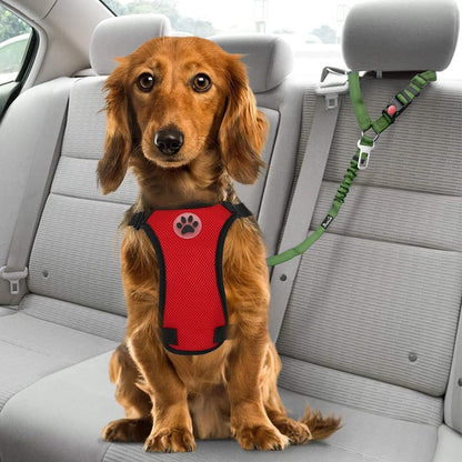 Dog Seat Belt for Car, 2 Pack Dog Car Harness Seatbelt with Bungee | 2 in 1 Pet Car Leash Headrest Restraint & Dog Safety Tether Clip, Adjustable with Elastic Buffer, Reflective, Black M/L