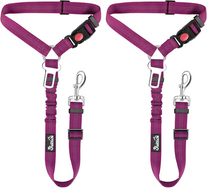 Dog Seat Belt for Car, 2 Pack Dog Car Harness Seatbelt with Bungee | 2 in 1 Pet Car Leash Headrest Restraint & Dog Safety Tether Clip, Adjustable with Elastic Buffer, Reflective, Black M/L